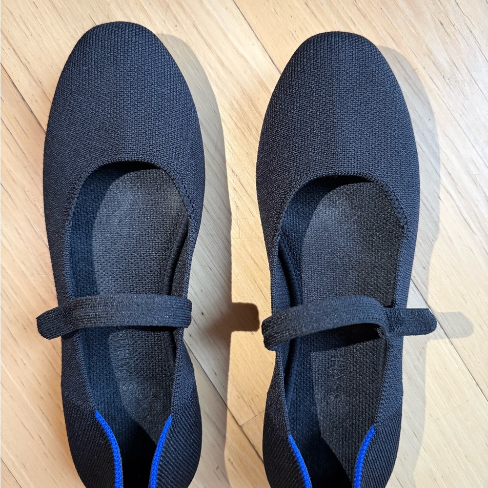 Rothy's Black Flats with Blue Accents